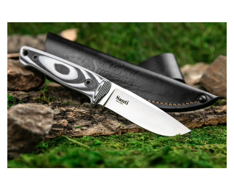 Pevný nůž KIZLYAR SUPREME® Santi AUS 8 LSW B&W G10 Leather Sheath