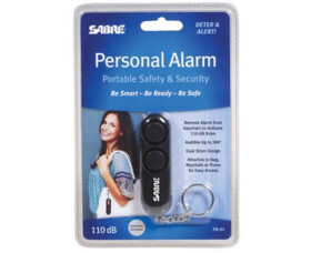 Osobní alarm SABRE RED - s kroužkem na klíče, 120dB alarm, černý