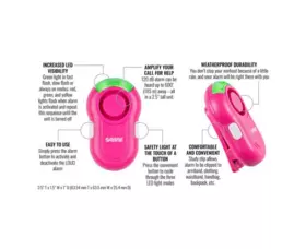Osobní alarm SABRE RED s klipem a LED svítilnou, 120dB, růžový