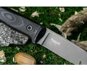 Pevný nůž KIZLYAR SUPREME® Santi AUS-8 TW Black-G10 Leather Sheath